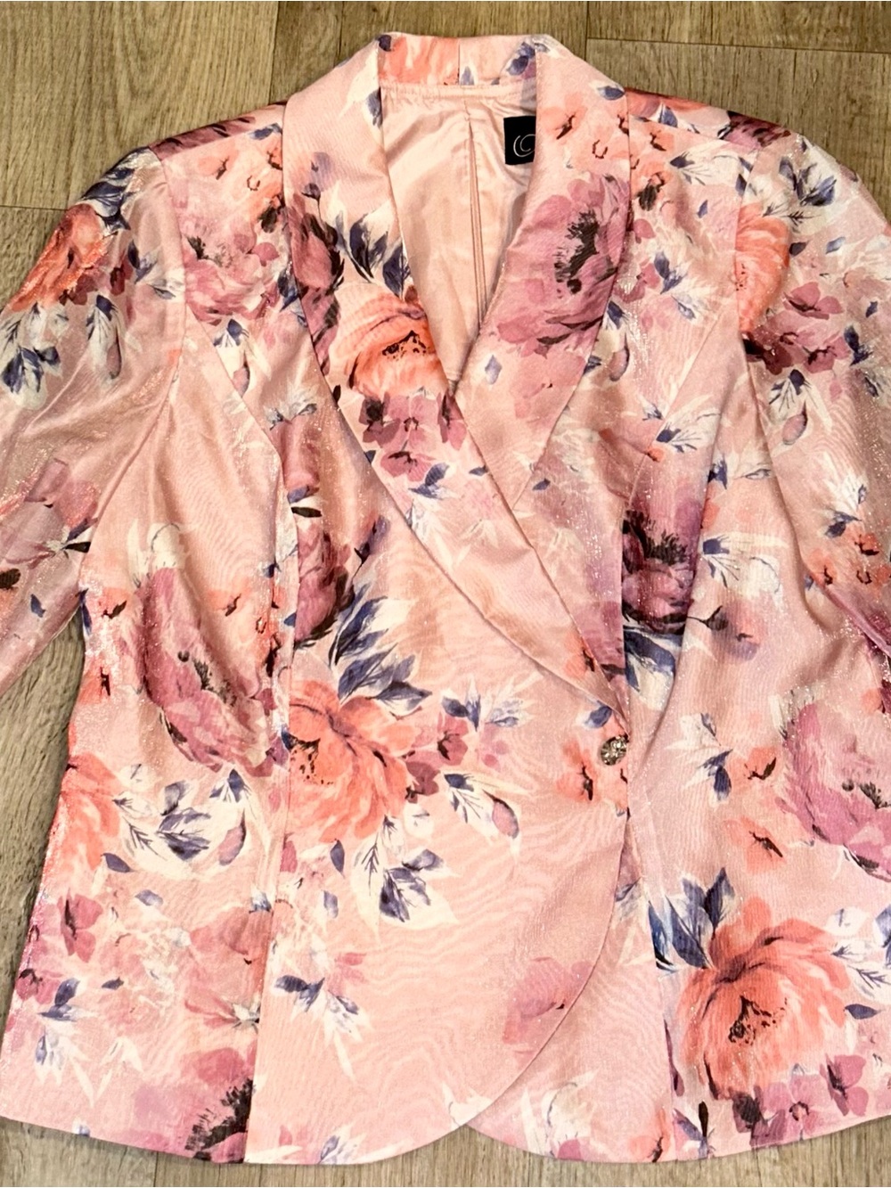Alex Evenings Floral Dressy Jacket Large L Pink Watercolor Rose 3/4 Sleeve